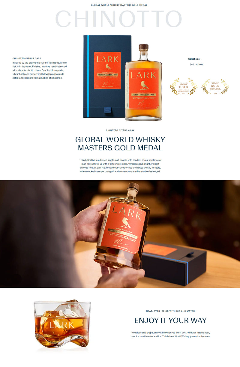 Lark Chinotto Citrus Cask Single Malt Whisky ABV 44% 500ml