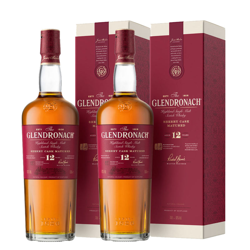 Bundle of 2 Bottles The Glendronach 12 Year Old Highland Single Malt Scotch Whisky ABV 43% 70cl with Gift Box