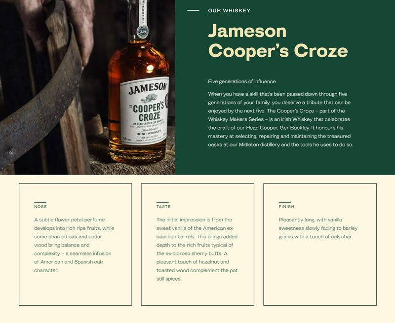 Jameson Cooper's Croze Irish Whiskey ABV 43% 700ml