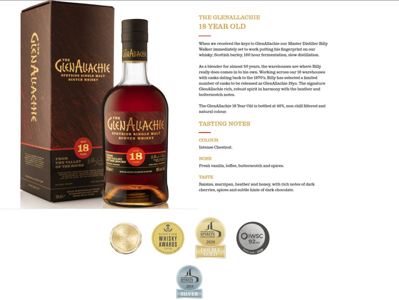 The Glenallachie 18 Year Old Single Malt Whisky ABV 46% 70cl with Gift Box (With Billy Walker Signature on the bottle)