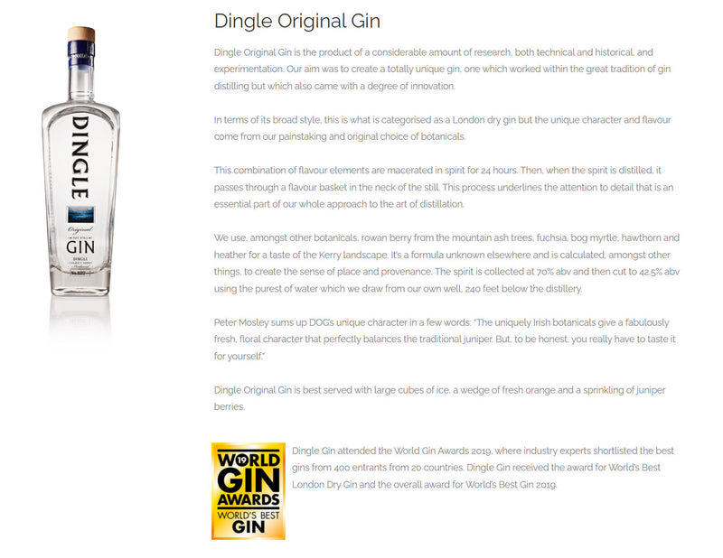 (GWP) Dingle Original Gin 700ml ABV 42.5% Free Dingle Original Gin 50ml (Miniature)