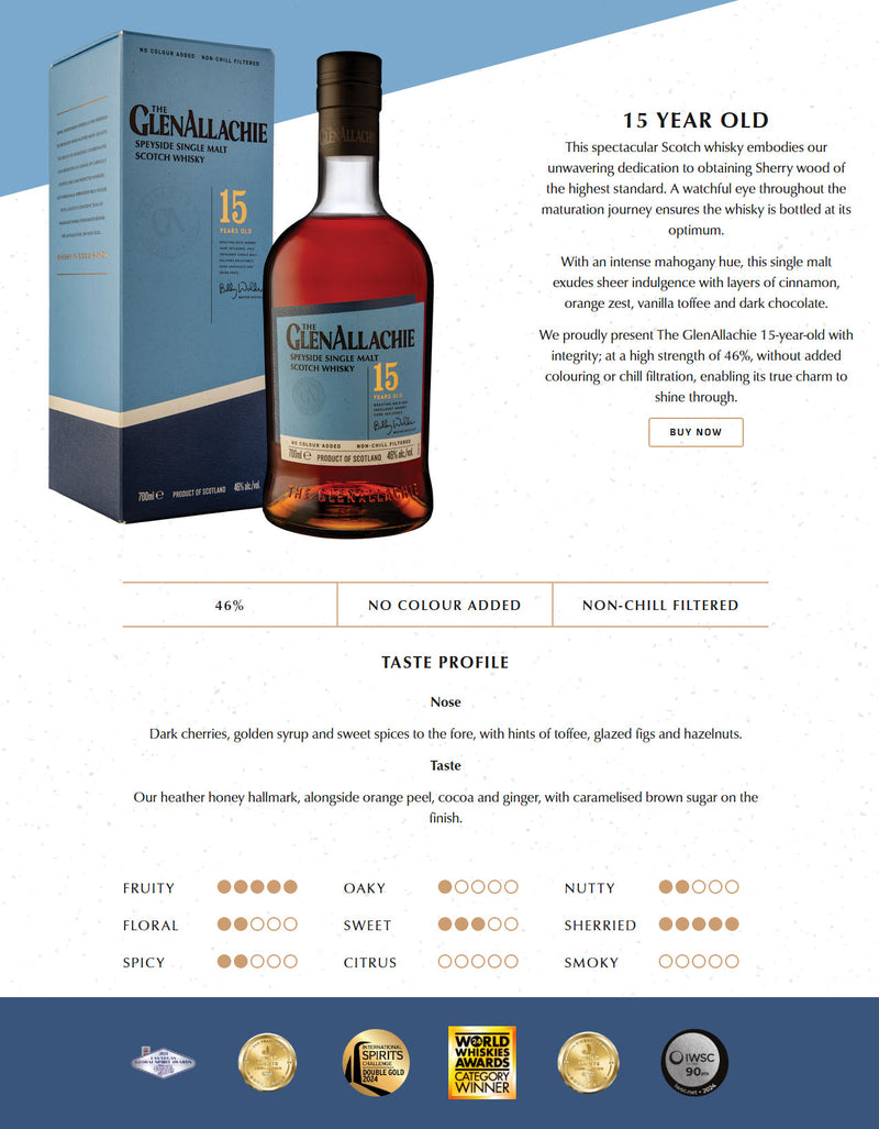 The Glenallachie 15 Year From The Valley Of The Rocks Speyside Single Malt Scotch Whisky ABV 46% 70cl with Gift Box (New Design - with Billy Walker signature on the bottle)