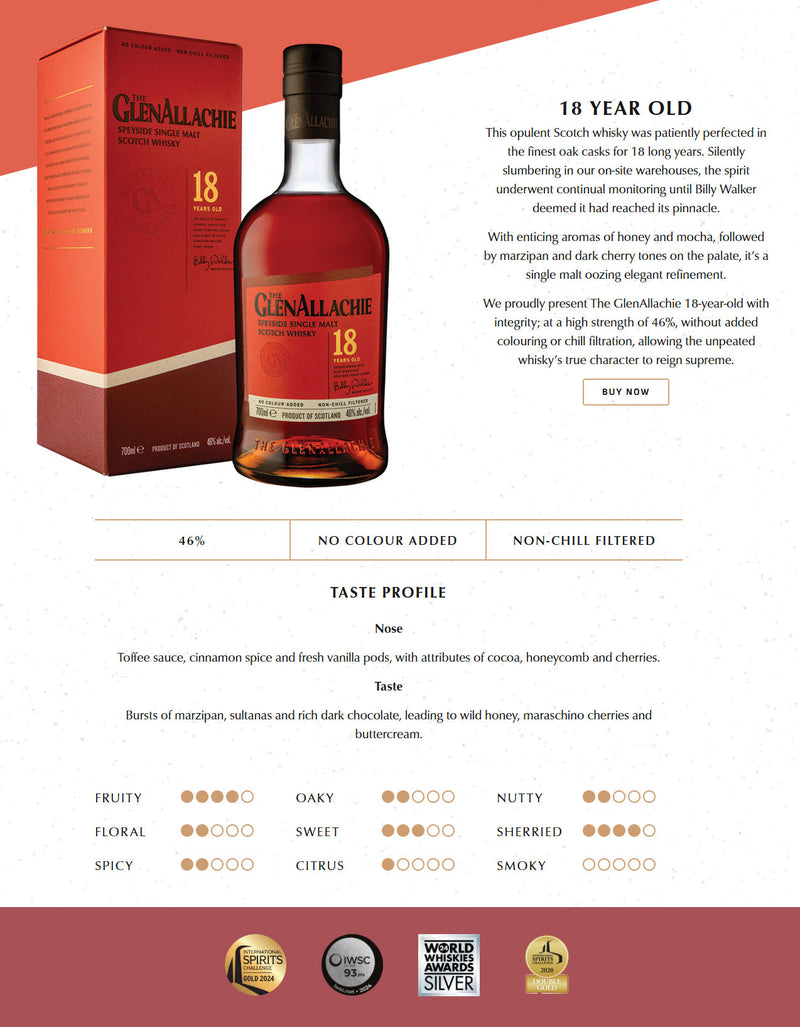 The Glenallachie 18 Year Valley Of The Rocks Speyside Single Malt Scotch Whisky ABV 46% 70cl with Gift Box (New Design - with Billy Walker signature on the bottle)