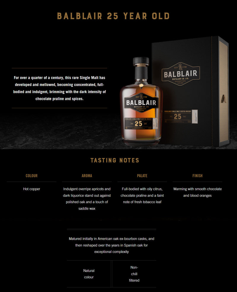Balblair 25 Year Old Highland Single Malt Scotch Whisky ABV 46% 70cl With Gift Box