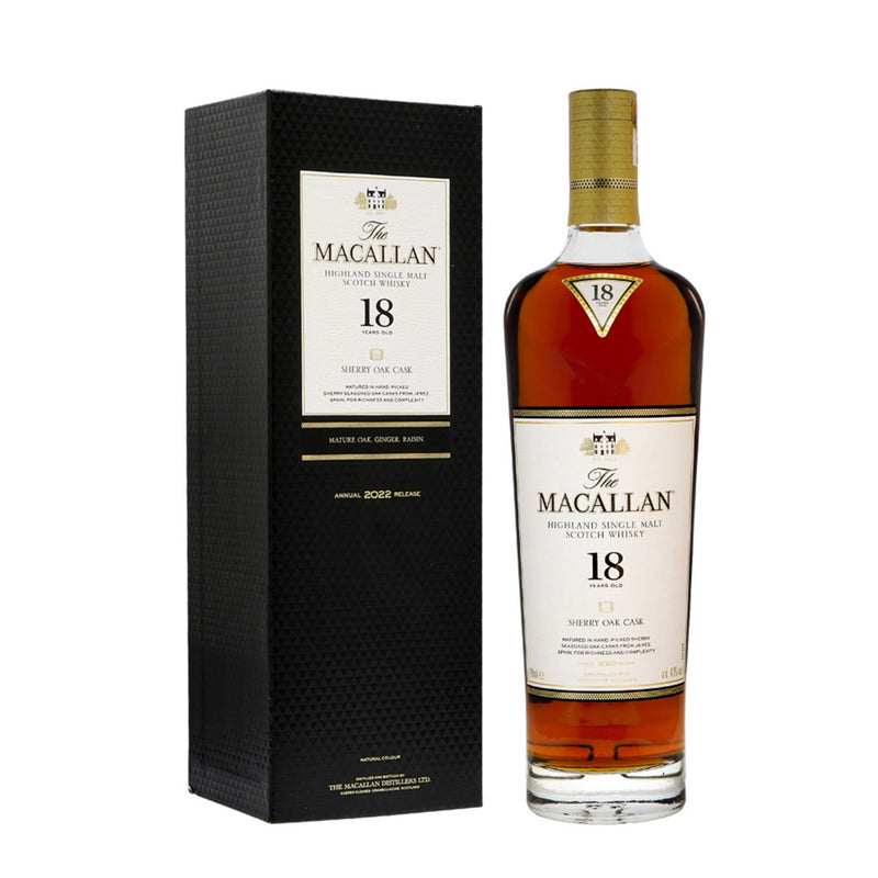 The Macallan 18 Year Old Sherry Oak - 2022 Annual Release Highland Single Malt Scotch Whisky ABV 43% 70cl with Gift Box
