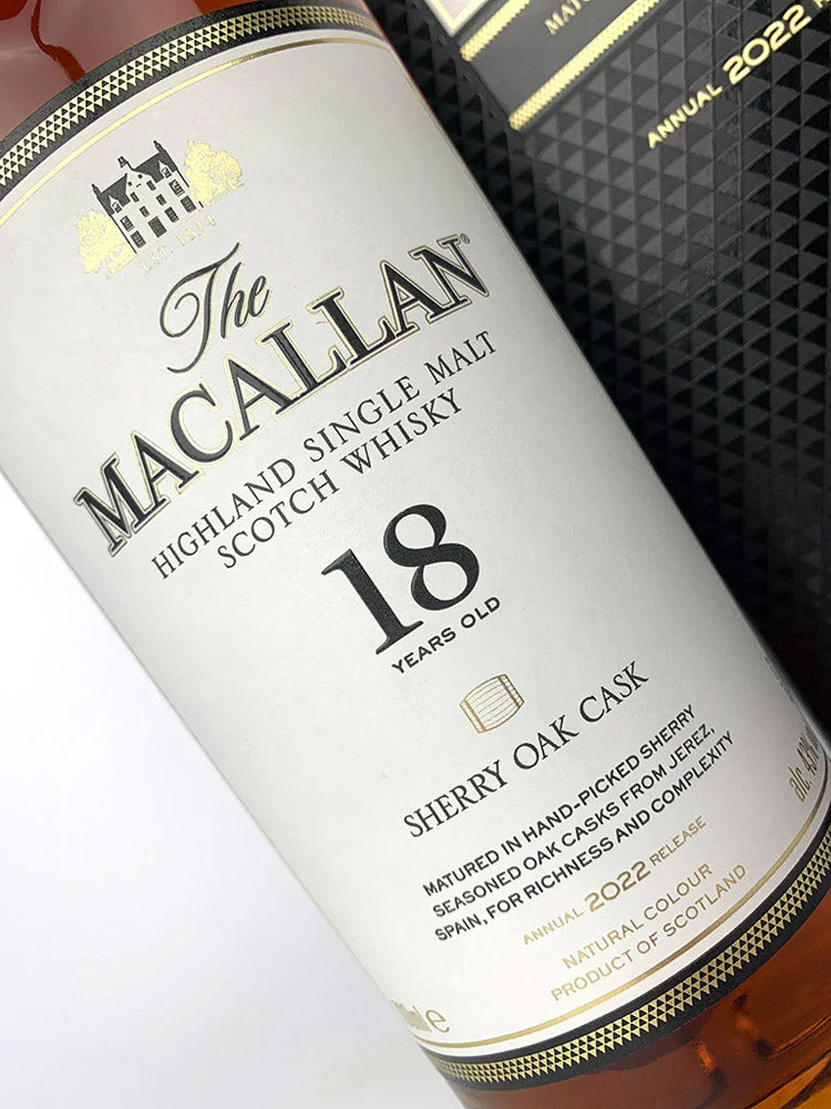 The Macallan 18 Year Old Sherry Oak - 2022 Annual Release Highland Single Malt Scotch Whisky ABV 43% 70cl with Gift Box