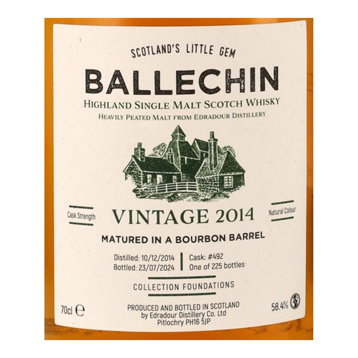 Ballechin 9 Year Old 2014 Bourbon Barrel Cask #492 Highland Single Malt Scotch Whisky ABV 58.4% 70cl