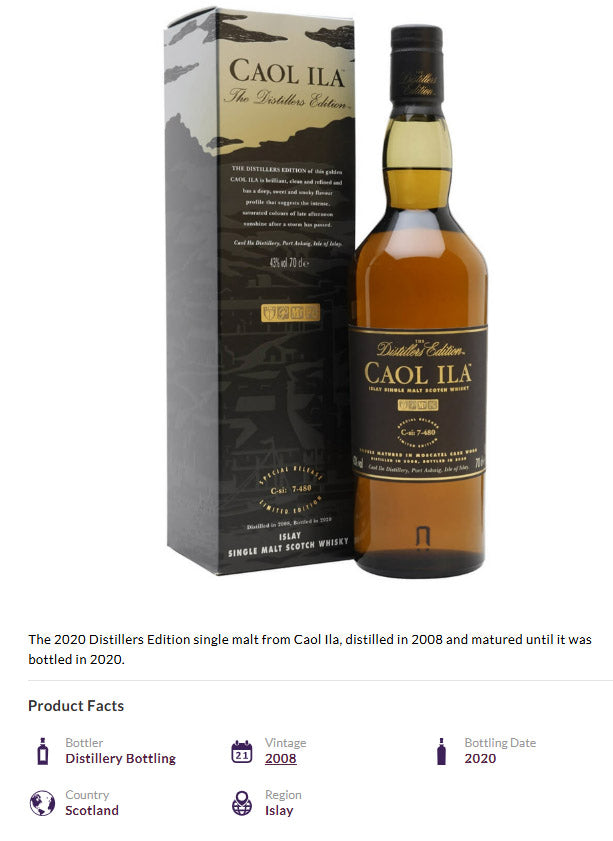 Caol Ila 2008 Distillers Edition Bot.2020 Islay Single Malt Scotch Whisky ABV 43% 700ml