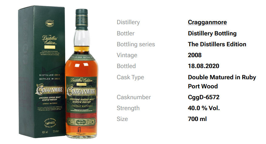 Cragganmore 2008 - Bottled 2020 - Distillers Edition Speyside Single Malt Scotch Whisky ABV 40% 700ml