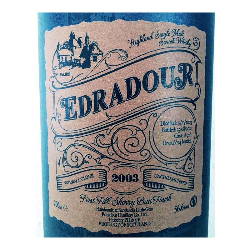 Edradour 17 Year Old 2003 1st Fill Sherry Butt Finish Highland Single Malt Scotch Whisky Cask #926 ABV 56.6% 700ml