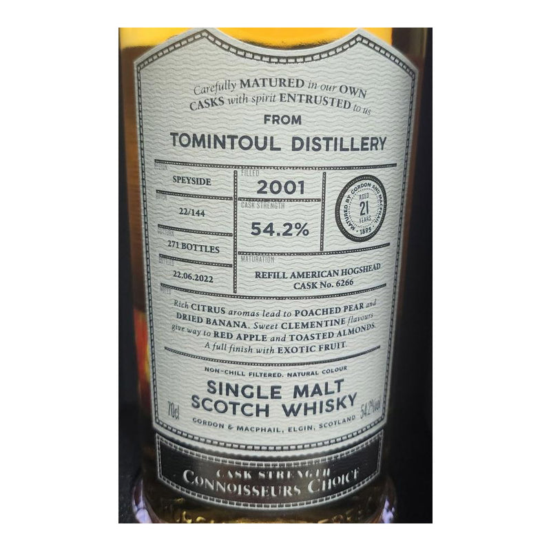 Tomintoul 21 Year 2001 Refill American Hogahead #6266 Gordon & Macphail ABV 54.2% 700ml