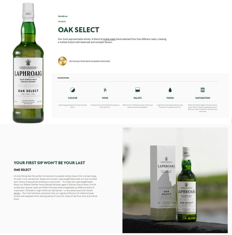 Laphroaig Oak Select Single Malt Whisky ABV 40% 700ml