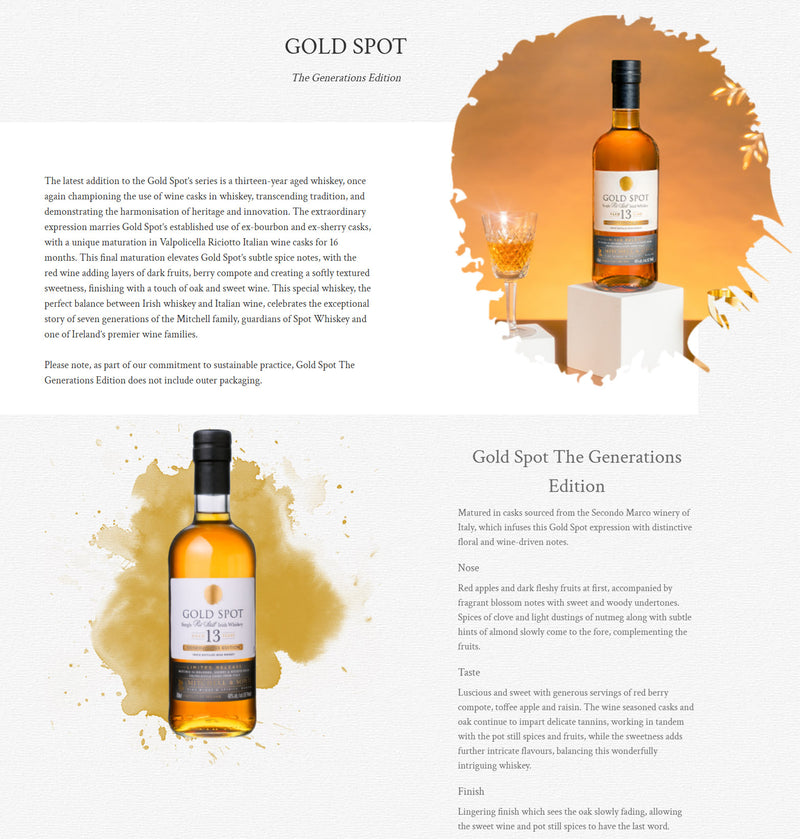 Gold Spot 13 Year Old Generations Edition Single Pot Still Irish Whiskey ABV 46% 700ml