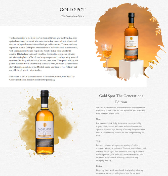 Gold Spot 13 Year Old Generations Edition Single Pot Still Irish Whiskey ABV 46% 700ml