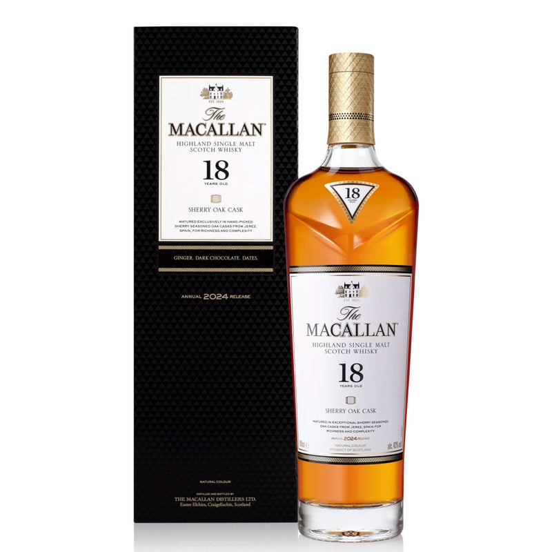 The Macallan 18 Year Old Sherry Oak - 2024 Annual Release Highland Single Malt Scotch Whisky ABV 43% 70cl with Gift Box