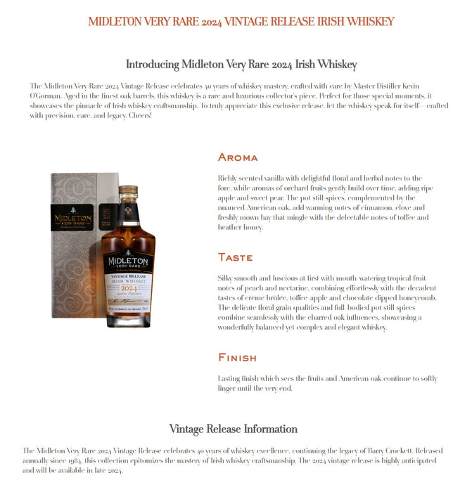 Midleton Very Rare 2024 Irish Whiskey ABV 40% 700ml