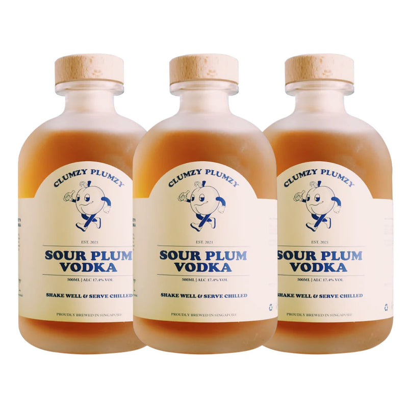 Bundle of 3 Bottles Clumzy Plumzy Sour Plum Vodka ABV 17.4% 500ml