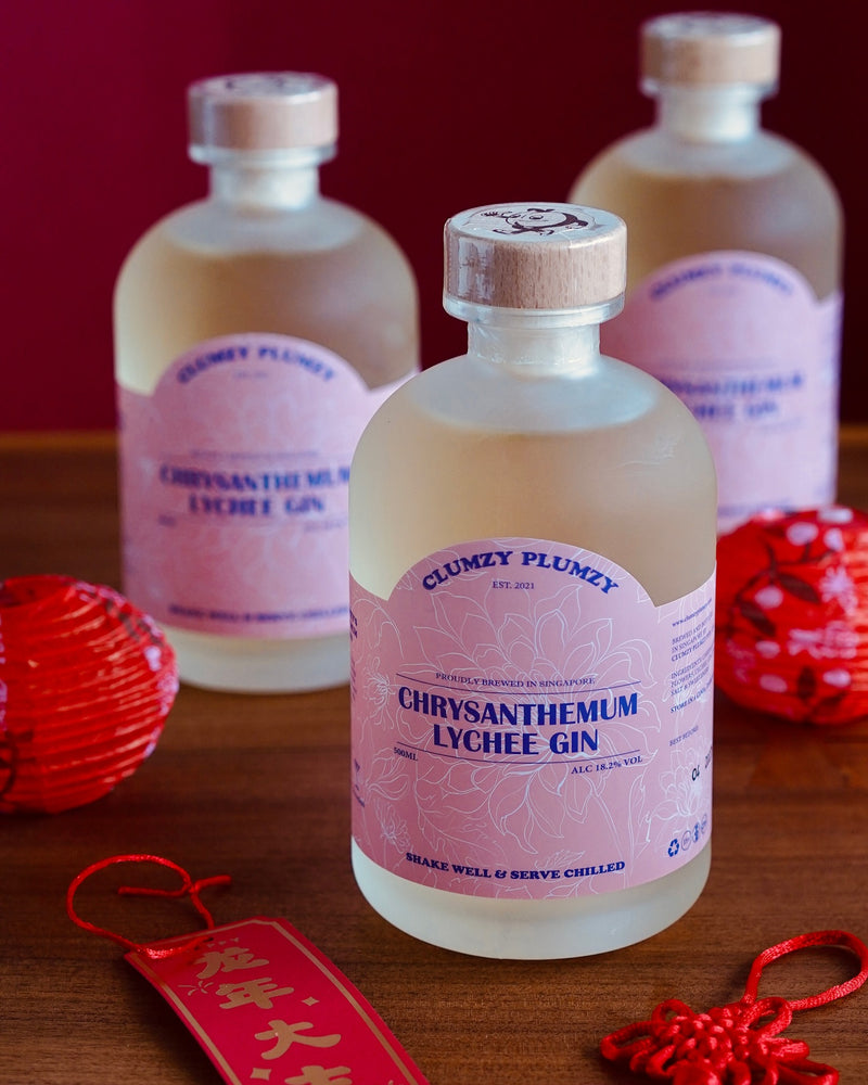Bundle of 3 Bottles Clumzy Plumzy Chrysanthemum Lychee Gin ABV 18.2% 500ml