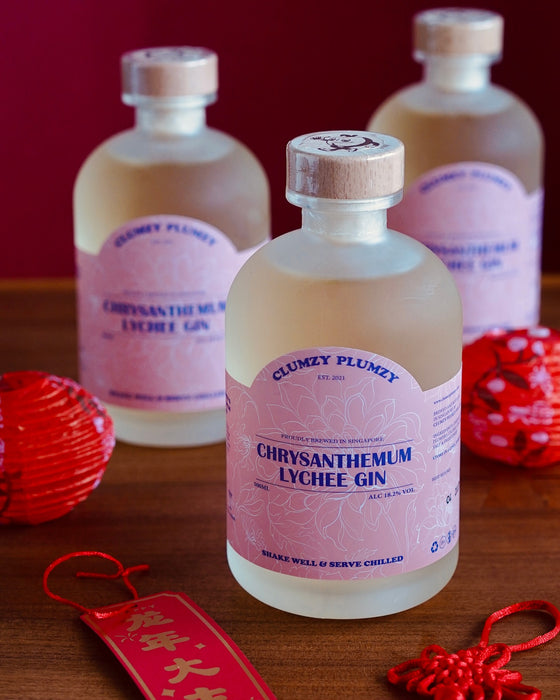 (Flash Sale) Bundle of 3 Bottles Clumzy Plumzy Chrysanthemum Lychee Gin ABV 18.2% 500ml