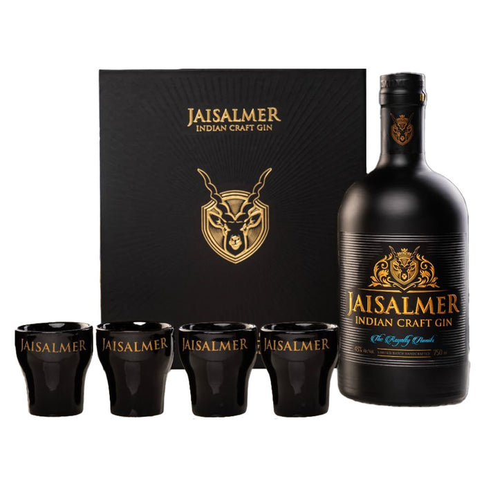 Jaisalmer Gin with 4 Shot Glasses Gift Pack ABV 43% 700ml