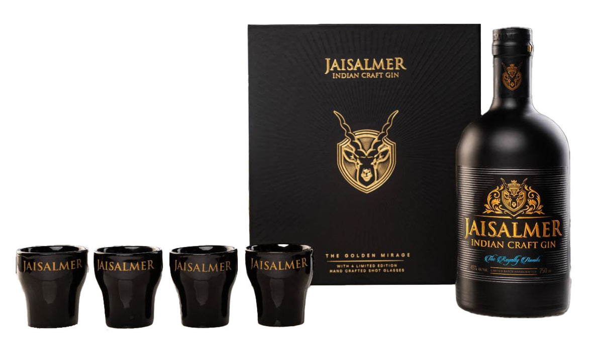 Jaisalmer Gin with 4 Shot Glasses Gift Pack ABV 43% 700ml