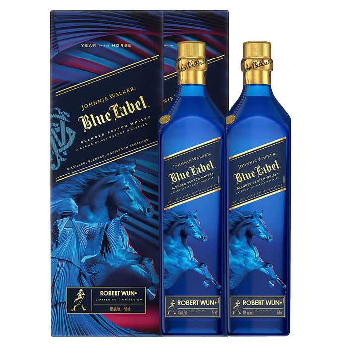 Bundle of 2 Bottles Johnnie Walker Blue Label Year Of The Horse Limited Lunar New Year Edition ABV 40% 750ml Free Decanter