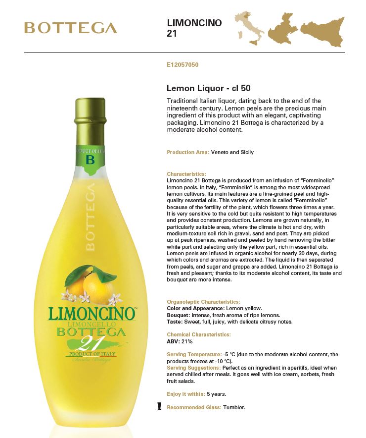 (MAF Sale) Bottega Limoncino 21 Limoncello Liquor ABV 21% 500ml