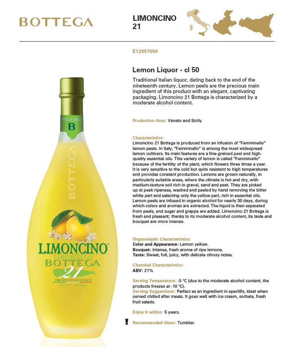 Bottega Limoncino 21 Limoncello Liquor ABV 21% 500ml
