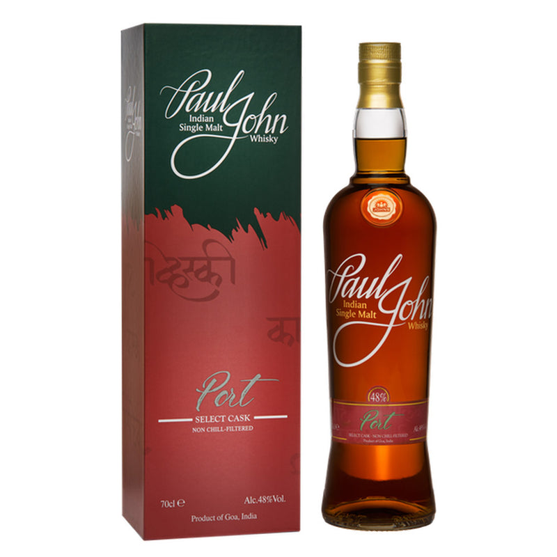 (EOY Sale - 10% off at Check Out) Paul John Port Select Cask Indian Single Malt Whisky ABV 48% 700ml with Gift Box
