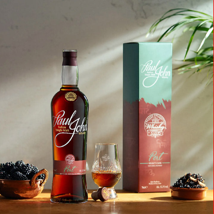 (EOY Sale - 10% off at Check Out) Paul John Port Select Cask Indian Single Malt Whisky ABV 48% 700ml with Gift Box