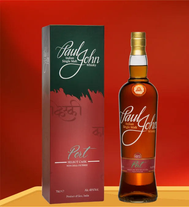 (EOY Sale - 10% off at Check Out) Paul John Port Select Cask Indian Single Malt Whisky ABV 48% 700ml with Gift Box