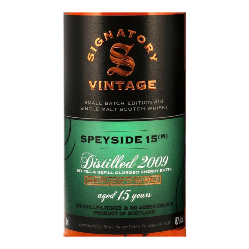 Speyside 15 (M) 15 Year Old 2009 1st Fill & 2nd Fill Oloroso Sherry Butts Signatory Vintage Small Batch Edition #19 Speyside Single Malt Scotch Whisky ABV 48.2% 700ml