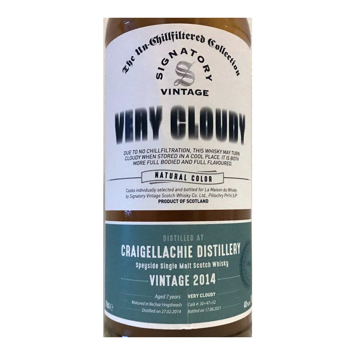 Signatory Vintage Craigellachie 7 Year Old 2014 Very Cloudy ABV 40% 700ml with box