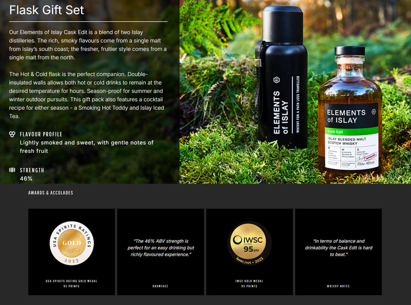 Elements Of Islay Cask Edit Blended Malt Scotch Whisky Gift Set with Flask ABV 46% 700ml