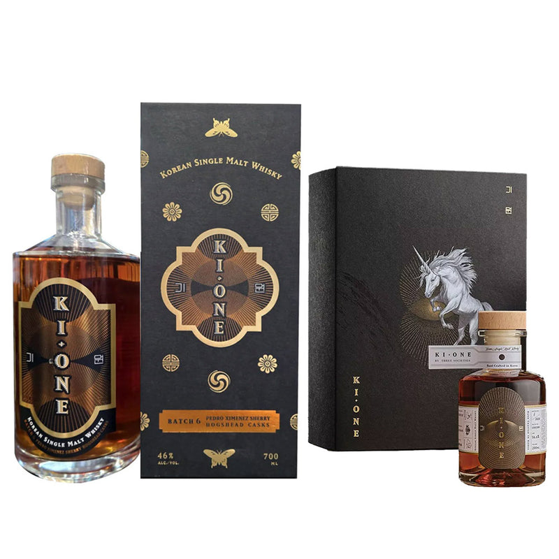 Ki One Batch 6 Pedro Ximenez Sherry Hogshead Cask Single Malt Korean Whisky ABV 46% 700ml + Ki One Unicorn Korean Single Malt Whisky ABV 56.6% 200ml (Bundle Deal)