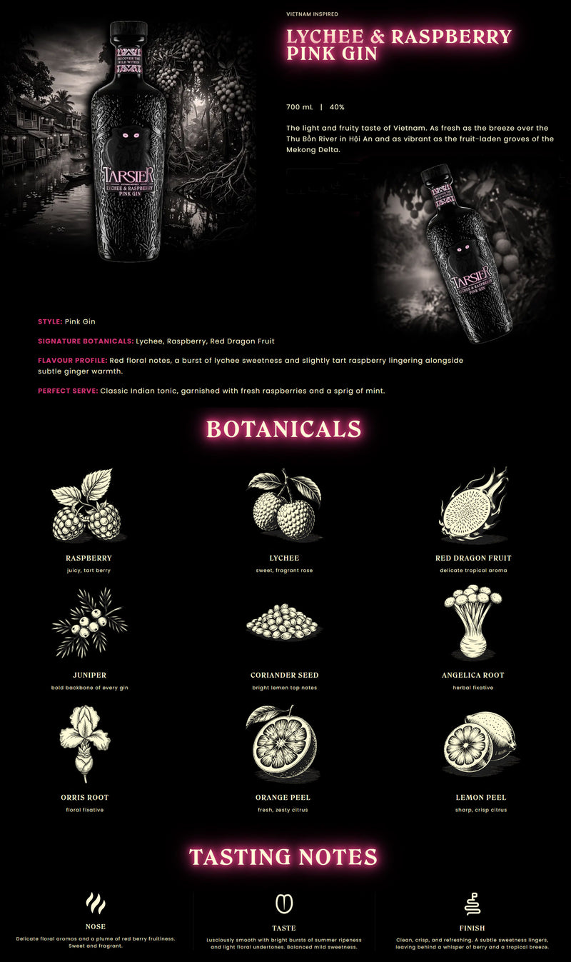 Tarsier Lychee & Raspberry Pink Gin ABV 40% 700ml