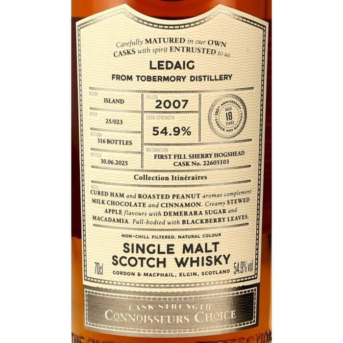 Ledaig 18 Year 2007 1st Fill Sherry Hogshead Cask No. #22605103 ABV 54.9% 700ml Gordon & Macphail