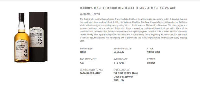 Chichibu Distillery II Single Malt Japanese Whisky ABV 55.5% 700ml