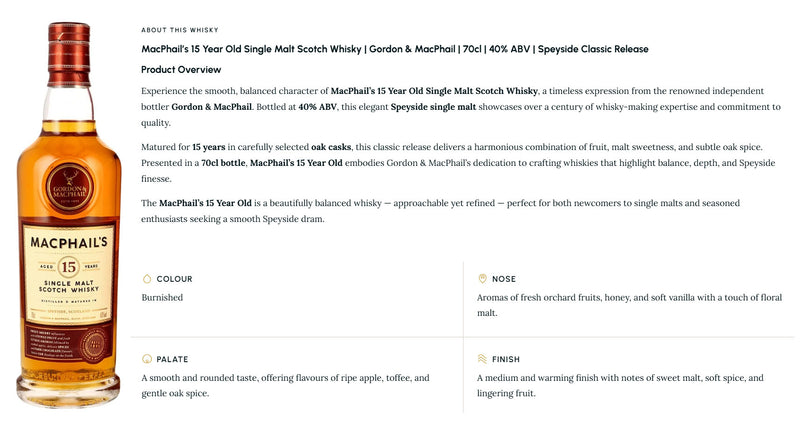 MacPhail's 15 Years Old Gordon & MacPhail ABV 40% 700ml