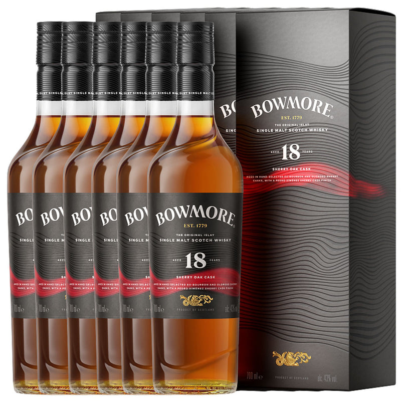 Bundle of 6 Bottles Bowmore 18 Year Sherry Oak Cask ABV 43% 700ml with Box