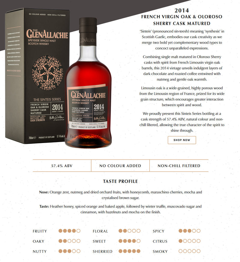 The GlenAllachie Sinteis Series Part III: 2014 French Oak & Oloroso Sherry Cask Matured ABV 57.4% 700ml