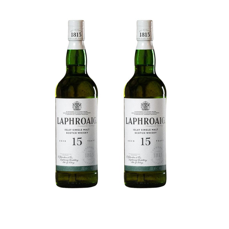 Bundle of 2 Bottles Laphroaig 15 Year Old Islay Single Malt Scotch Whisky ABV 46% 700ML