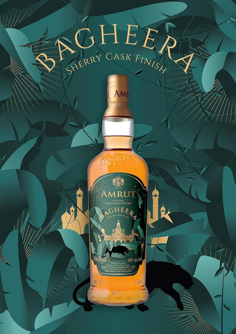 (Clearance) Amrut Bagheera Indian Single Malt Whisky 70cl with 2 Glasses (No Box)