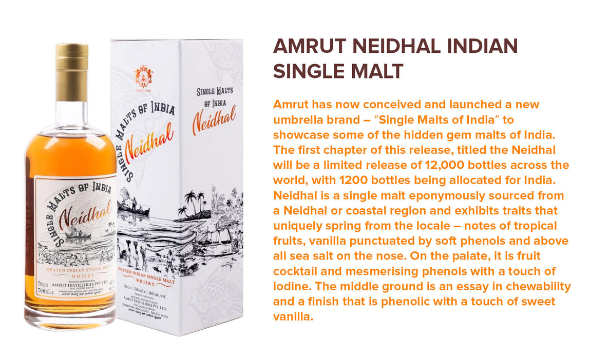 Amrut Neidhal Peated Single Malts Of Indian ABV 46% 70cl With Gift Box