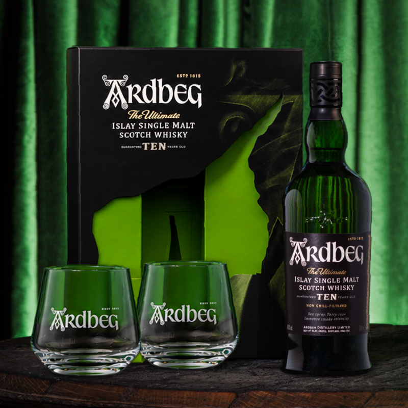 Ardbeg 10 Year Old with 2 Glasses VAP Islay Single Malt Scotch Whisky ABV 46% 70cl With Gift Box (Gift Set)