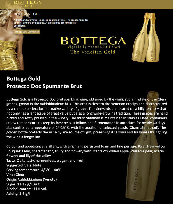Bottega Gold Prosecco ABV 11% 75cl