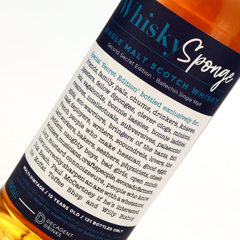 Ballechin 15 Year Old Whisky Sponge Second Secret Edition Highland Single Malt Scotch Whisky ABV 48.5% 70cl/700ml (Pre-Order 7 Days)