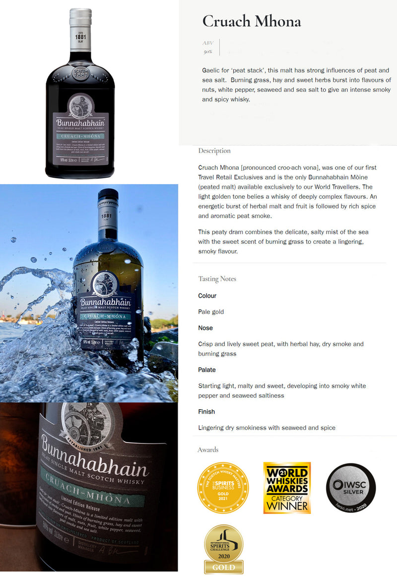 Bunnahabhain Cruach Mhona Scotch Whisky Limited Edition Release ABV 50% 1000ml (No Box) (1L)