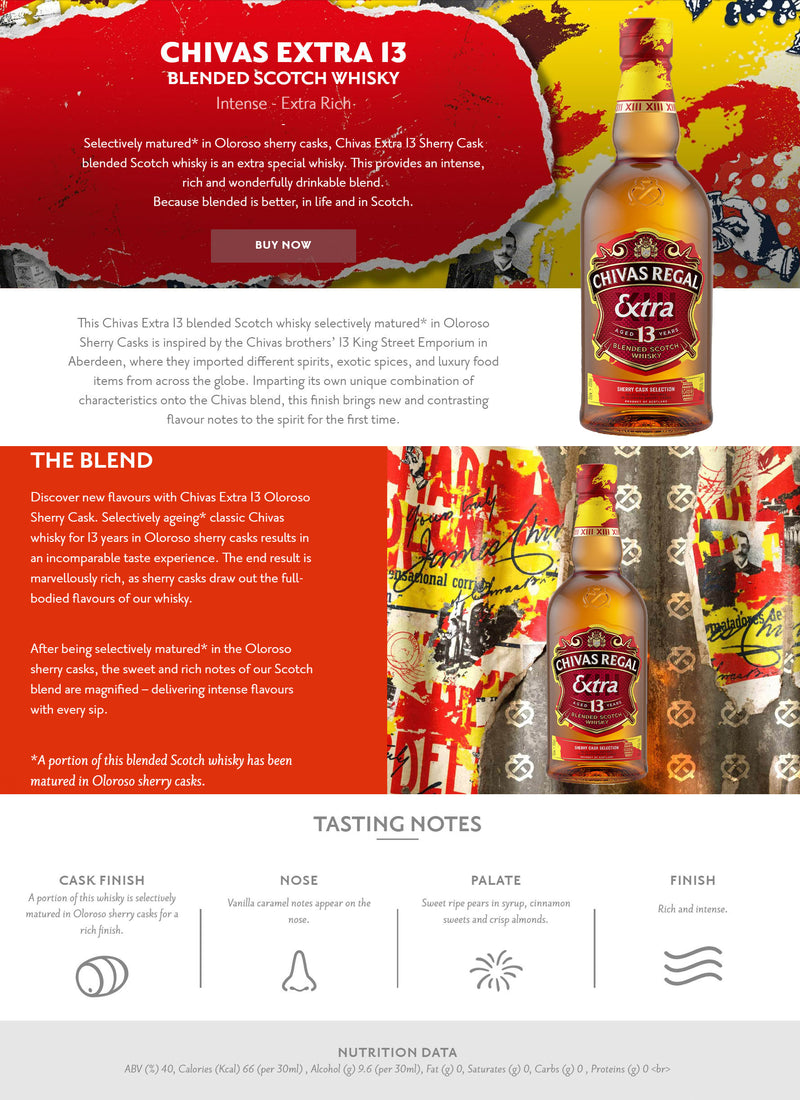 Chivas Regal Extra 13 Oloroso Sherry Cask 13 Year Old Blended Scotch Whisky ABV 40% 700ml (No Box)