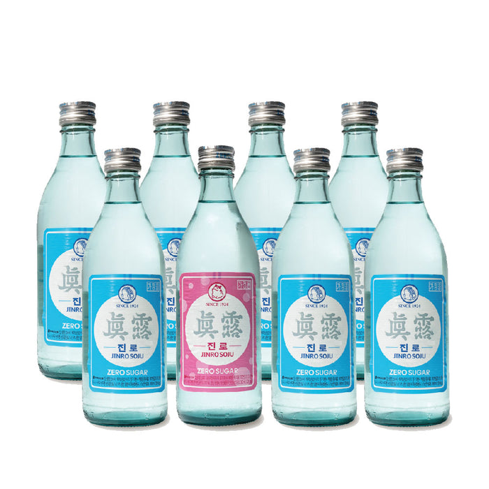 Bundle of 8 x360ml : Jinro is Back Zero Sugar Soju ABV 16% (It has 2 new labels - a blue label and pink label, you will get random colour of the label)